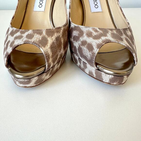 Jimmy Choo Nova Leopard Print Gold Shimmer Leather Slingback Pumps Size 38 - Picture 7 of 16